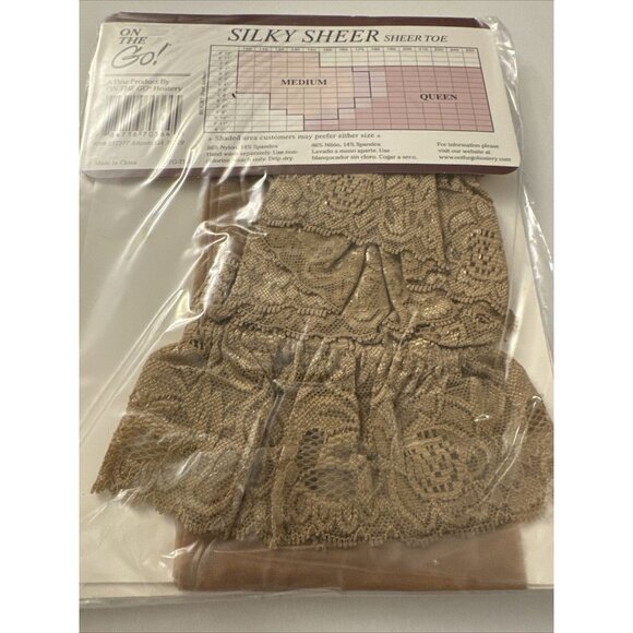 On The Go Lace Top Thigh High Silky Sheer Leg Toe Medium Size Nude Stocking B24 - Picture 2 of 2